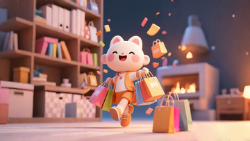 电商广告背景图购物小猫欢乐开心大笑