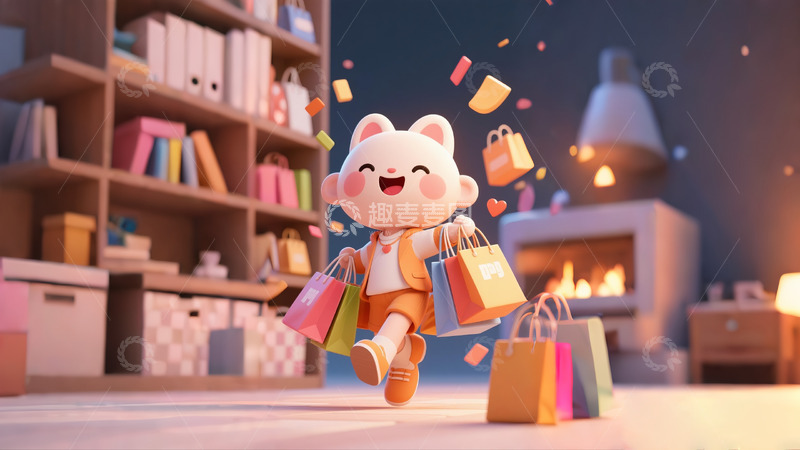 高清大图下载【趣麦麦图】电商广告背景图购物小猫欢乐开心大笑