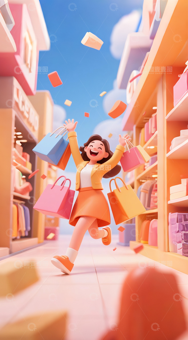 高清大图下载【趣麦麦图】电商广告背景图购物女孩欢乐开心大笑1
