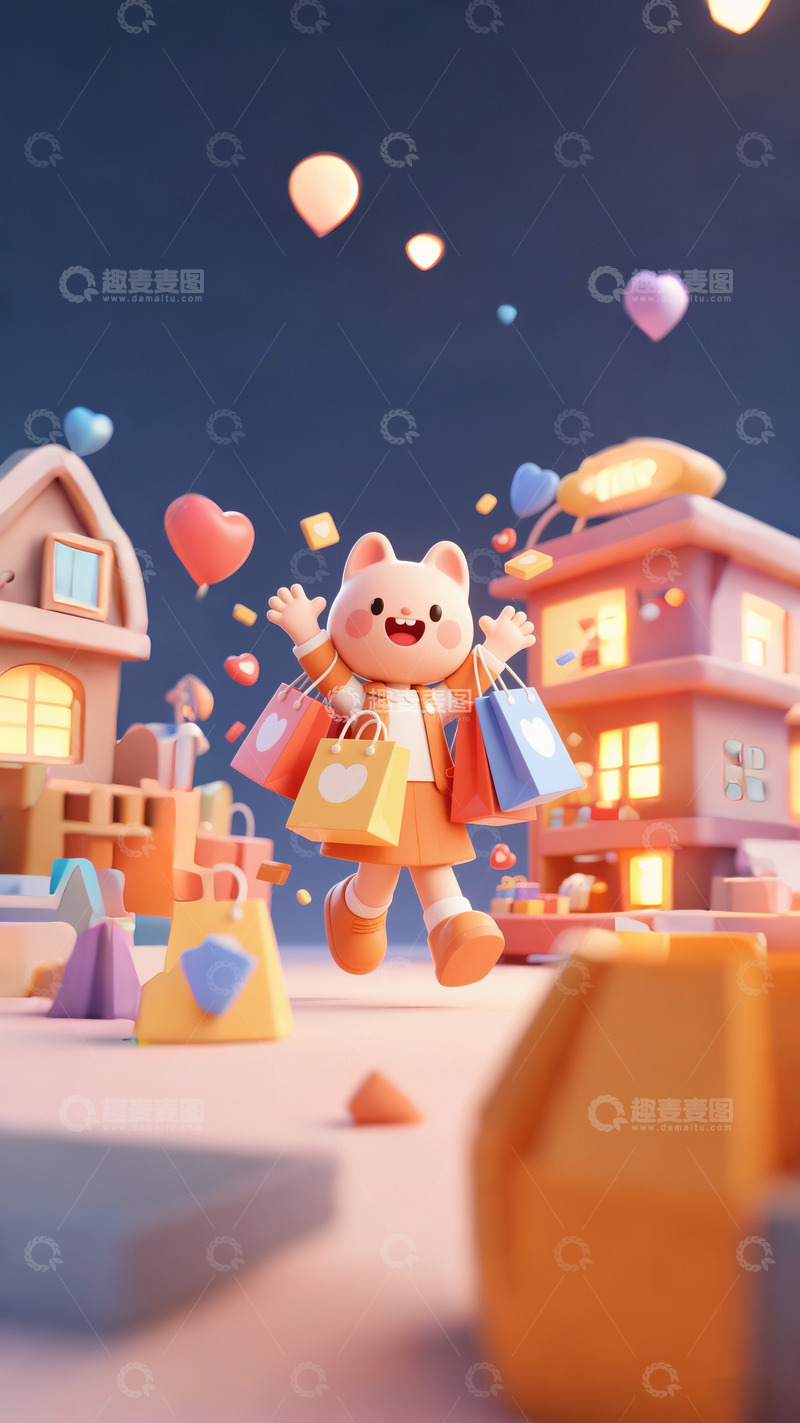 高清大图下载【趣麦麦图】电商广告背景图购物小猫欢乐开心大笑1