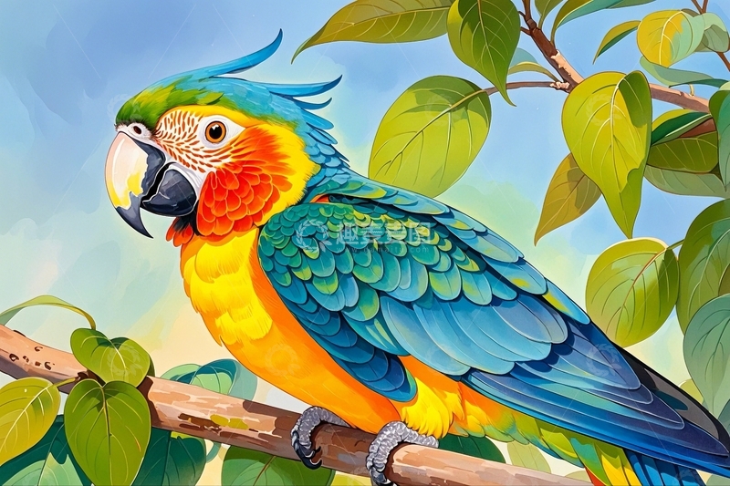 高清大图下载【趣麦麦图】水彩插画鹦鹉8