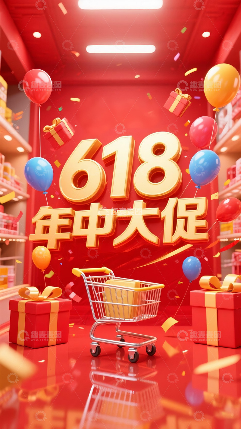 618电商广告活动图气球礼盒飘带