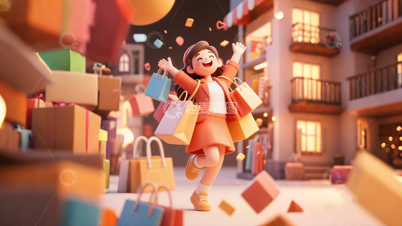 高清大图下载【趣麦麦图】电商广告背景图购物女孩欢乐开心大笑3