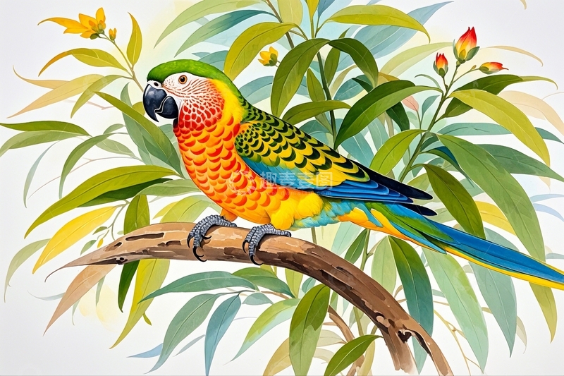 高清大图下载【趣麦麦图】水彩插画鹦鹉7