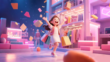 电商广告背景图购物女孩欢乐开心大笑2