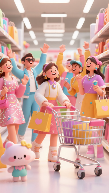 电商广告背景图购物的人群超市购物