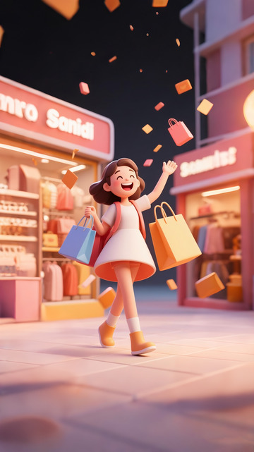 电商广告背景图购物女孩欢乐开心大笑