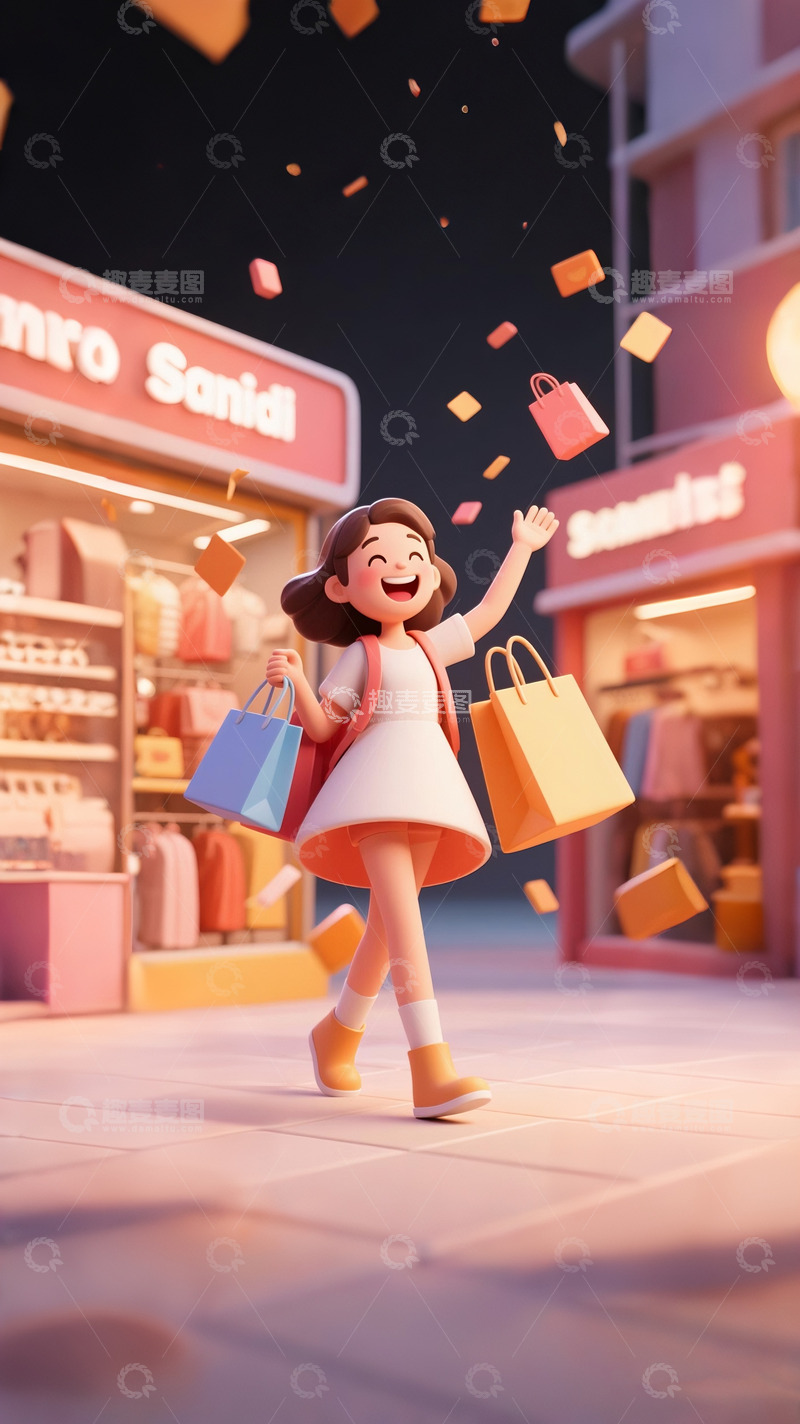 高清大图下载【趣麦麦图】电商广告背景图购物女孩欢乐开心大笑