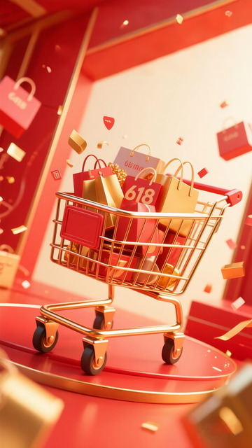 电商广告背景图购物车红色金色喜庆