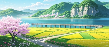 樱花油菜花田背景1