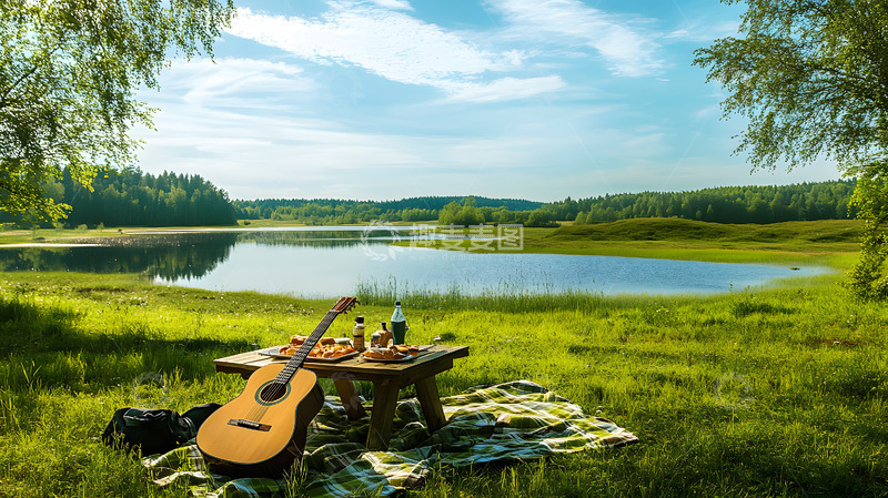 高清大图下载【趣麦麦图】夏天草地上的露营1