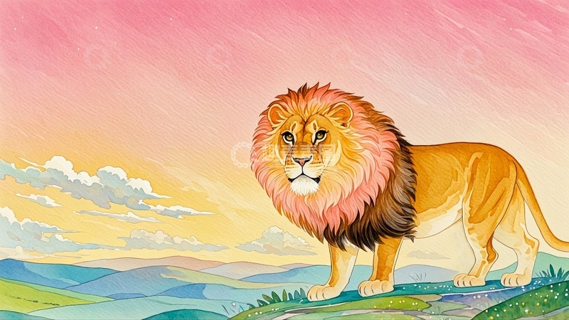 高清大图下载【趣麦麦图】水彩插画狮子