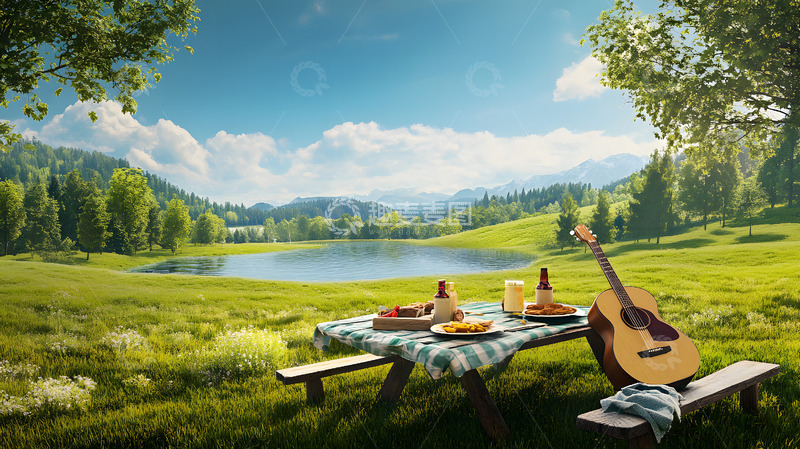 高清大图下载【趣麦麦图】夏天草地上的露营3