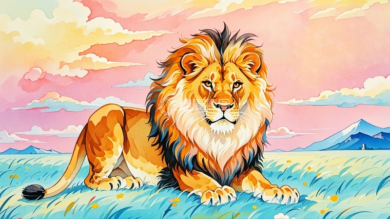高清大图下载【趣麦麦图】水彩插画狮子5
