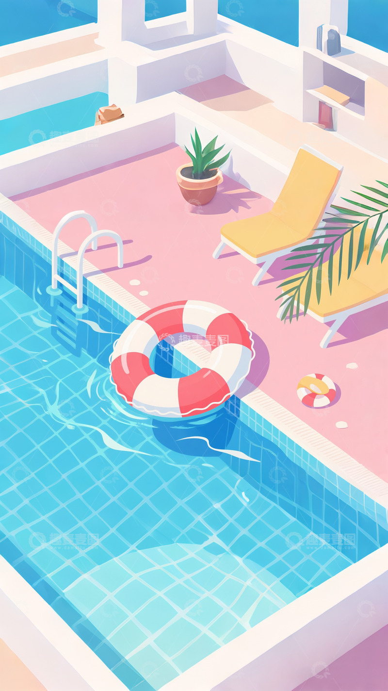 高清大图下载【趣麦麦图】夏天泳池游泳圈大暑小暑处暑1