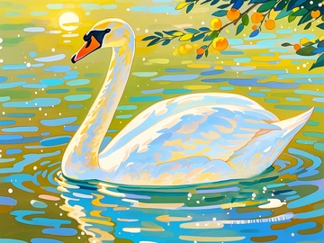 水彩插画天鹅