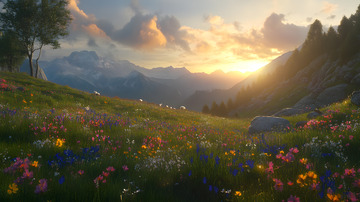 山间的花草插画素材背景2