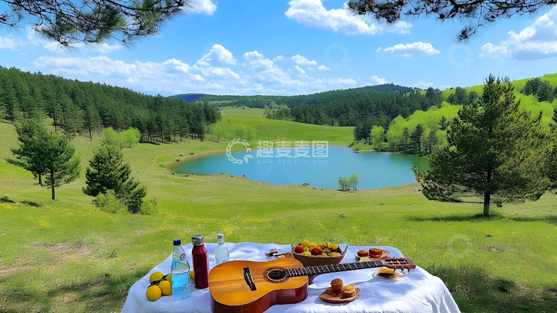 高清大图下载【趣麦麦图】夏天草地上的露营