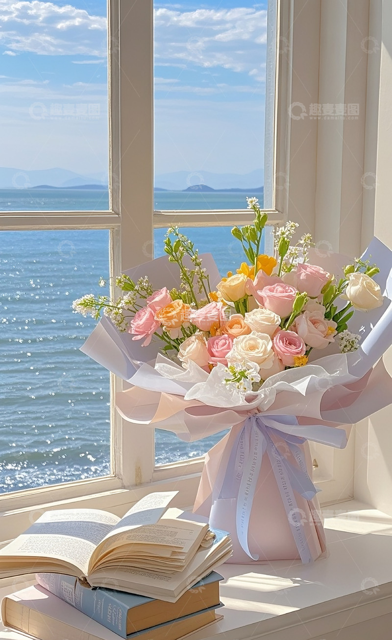 高清大图下载【趣麦麦图】窗台边的花束1