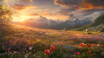 山间的花草插画素材背景1