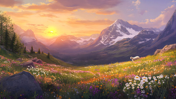 山间的花草插画素材背景
