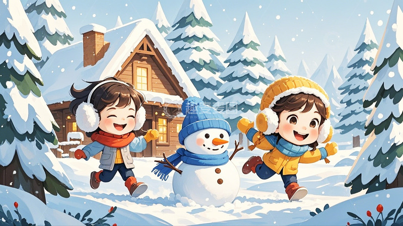 高清大图下载【趣麦麦图】冬季大雪打雪仗2