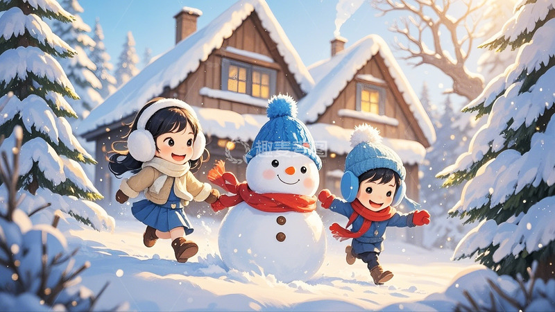 高清大图下载【趣麦麦图】冬季大雪打雪仗6