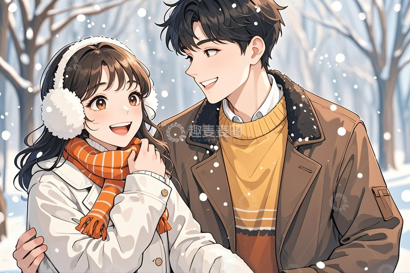 高清大图下载【趣麦麦图】冬季情侣人物8