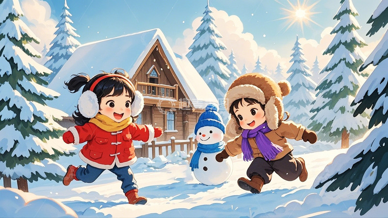 高清大图下载【趣麦麦图】冬季大雪打雪仗5