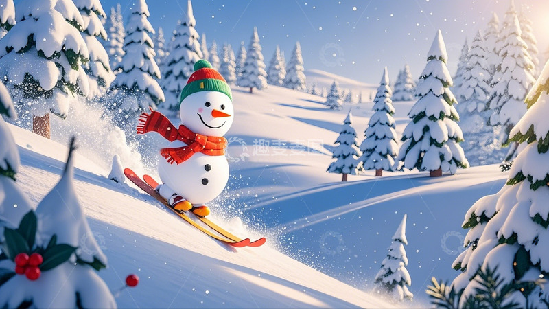 高清大图下载【趣麦麦图】冬季冬天可爱雪人滑雪5