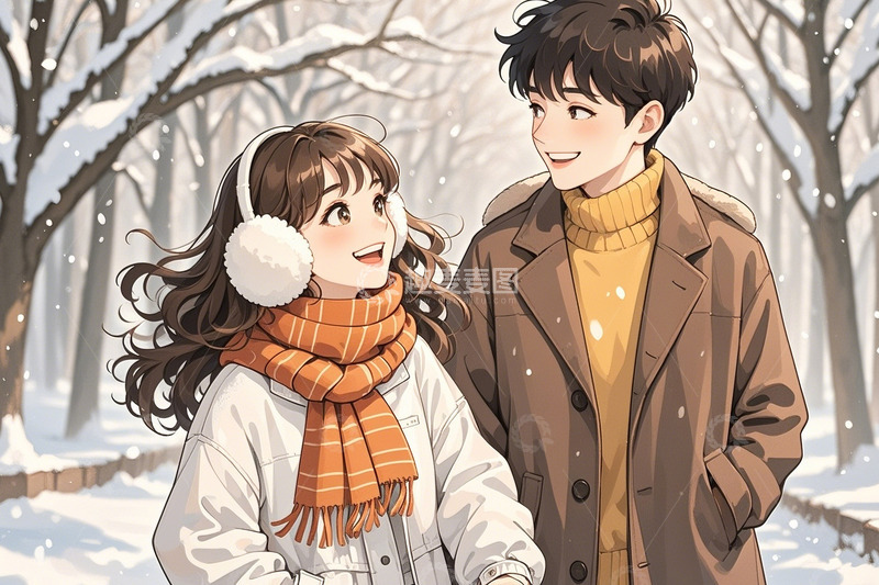 高清大图下载【趣麦麦图】冬季情侣人物3