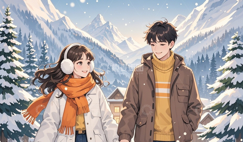 高清大图下载【趣麦麦图】冬季情侣人物6