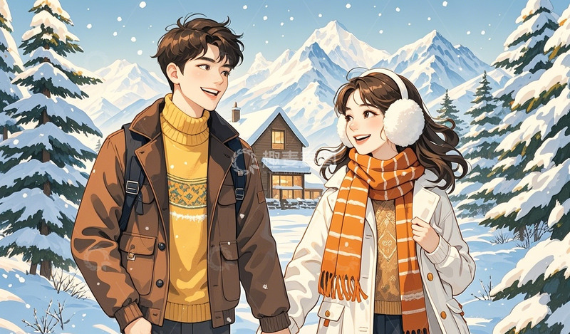 高清大图下载【趣麦麦图】冬季情侣人物