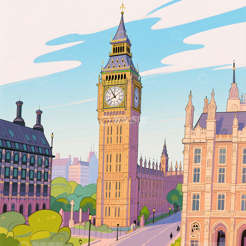 高清大图下载【趣麦麦图】手绘大本钟1