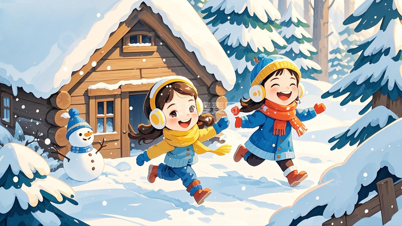 高清大图下载【趣麦麦图】冬季大雪打雪仗1