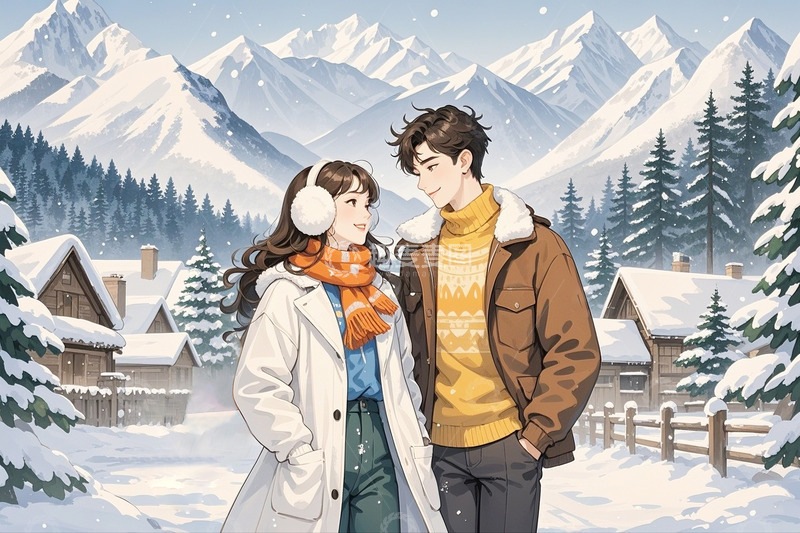 高清大图下载【趣麦麦图】冬季情侣人物4