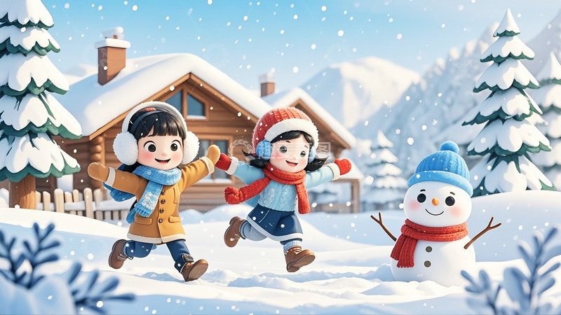 高清大图下载【趣麦麦图】冬季大雪打雪仗