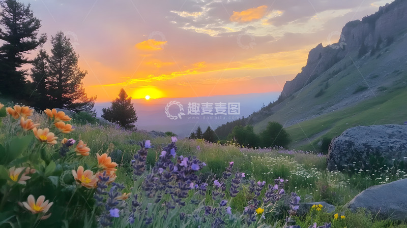 高清大图下载【趣麦麦图】山间的日出彩霞美景8