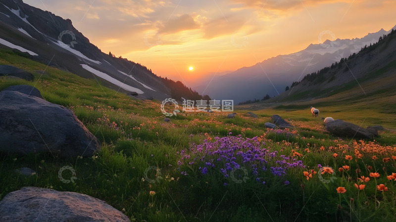 高清大图下载【趣麦麦图】山间的日出彩霞美景6