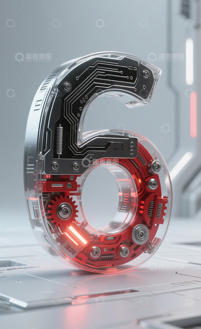 高清大图下载【趣麦麦图】红色机械数字67