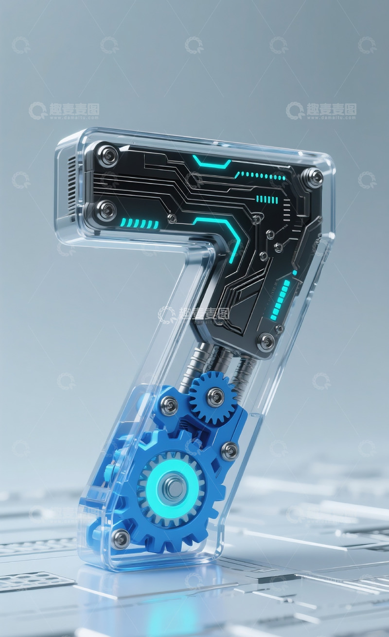 高清大图下载【趣麦麦图】蓝色机械数字74