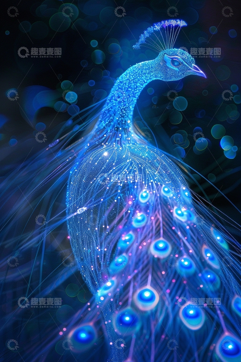 高清大图下载【趣麦麦图】赛博朋克风孔雀1