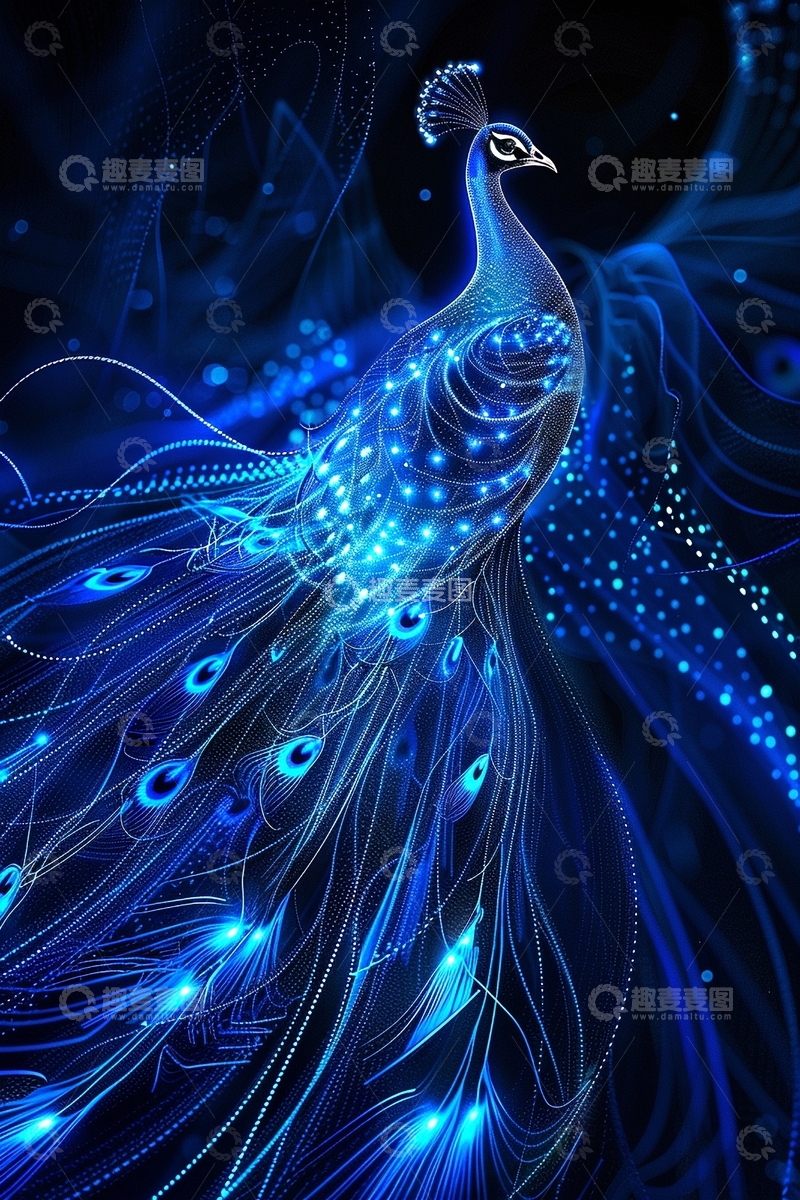高清大图下载【趣麦麦图】赛博朋克风孔雀6