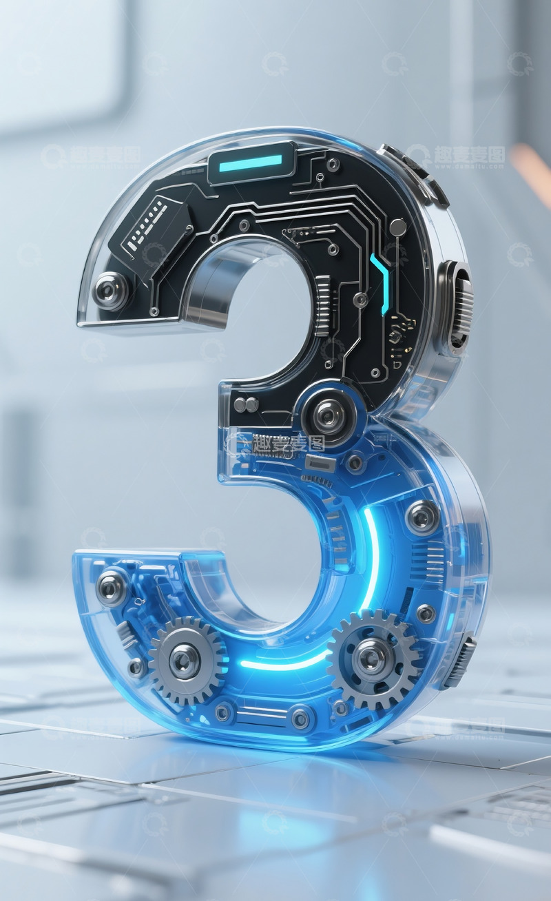 高清大图下载【趣麦麦图】蓝色机械数字3 3