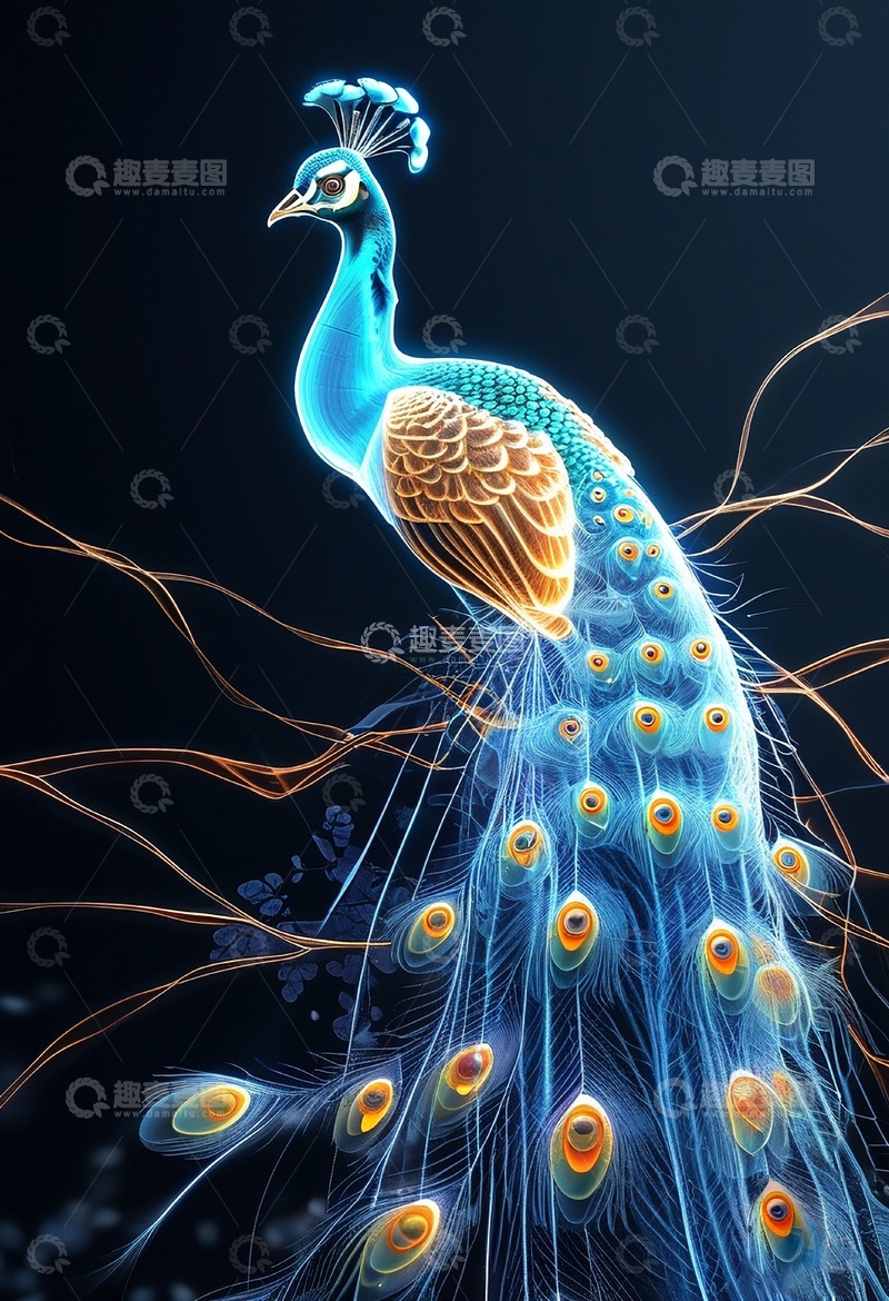 高清大图下载【趣麦麦图】赛博朋克风孔雀5