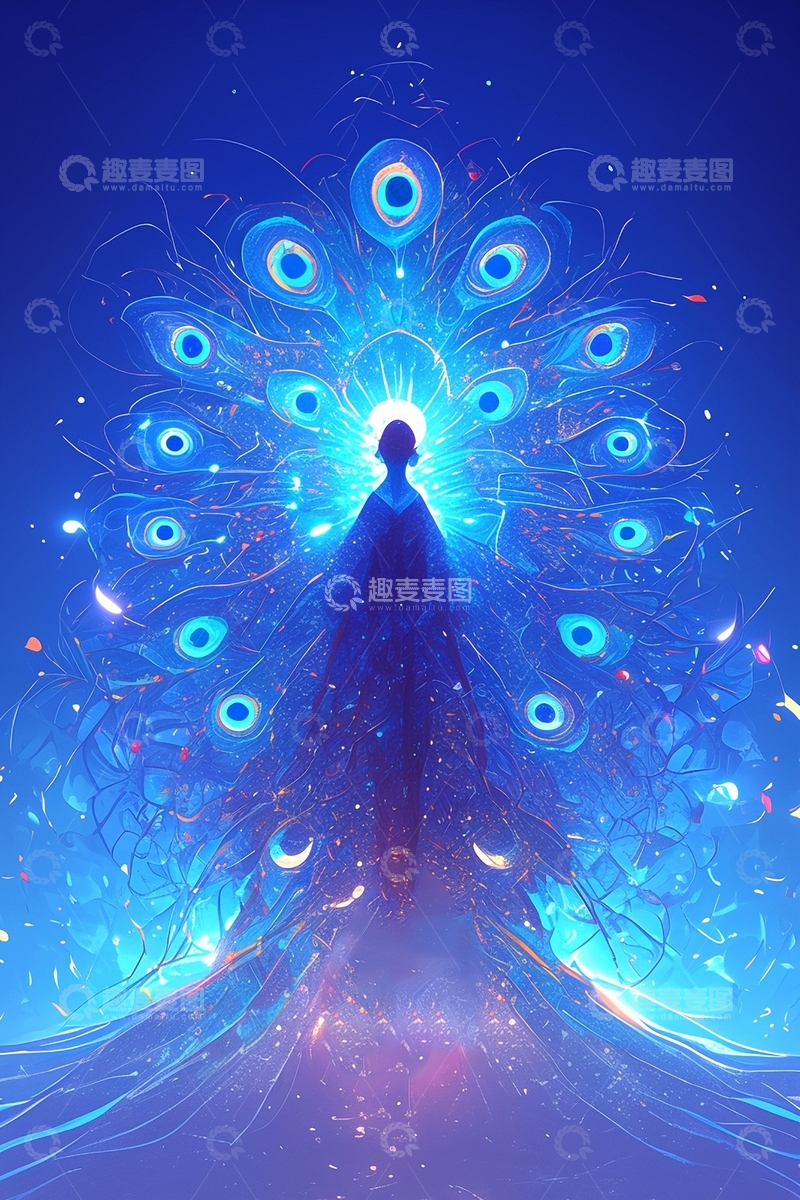 高清大图下载【趣麦麦图】赛博朋克风孔雀3