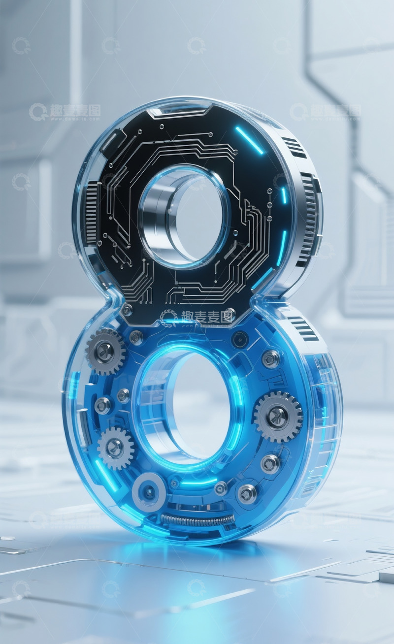 高清大图下载【趣麦麦图】蓝色机械数字82