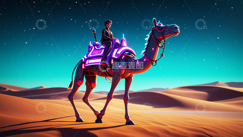 高清大图下载【趣麦麦图】赛博朋克风沙漠骆驼1