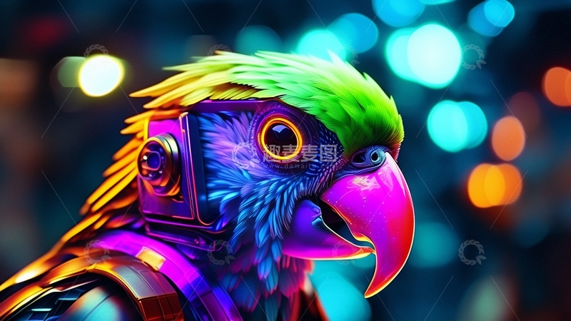 高清大图下载【趣麦麦图】赛博朋克风鹦鹉2