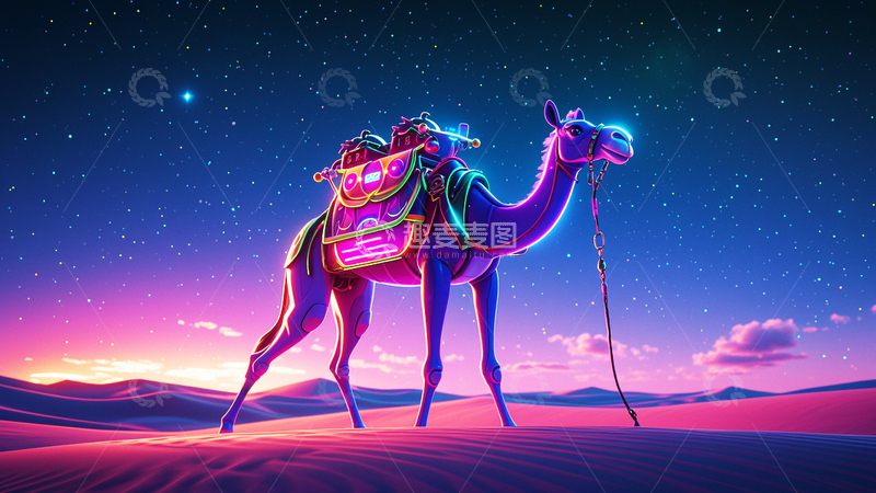 高清大图下载【趣麦麦图】赛博朋克风沙漠骆驼4